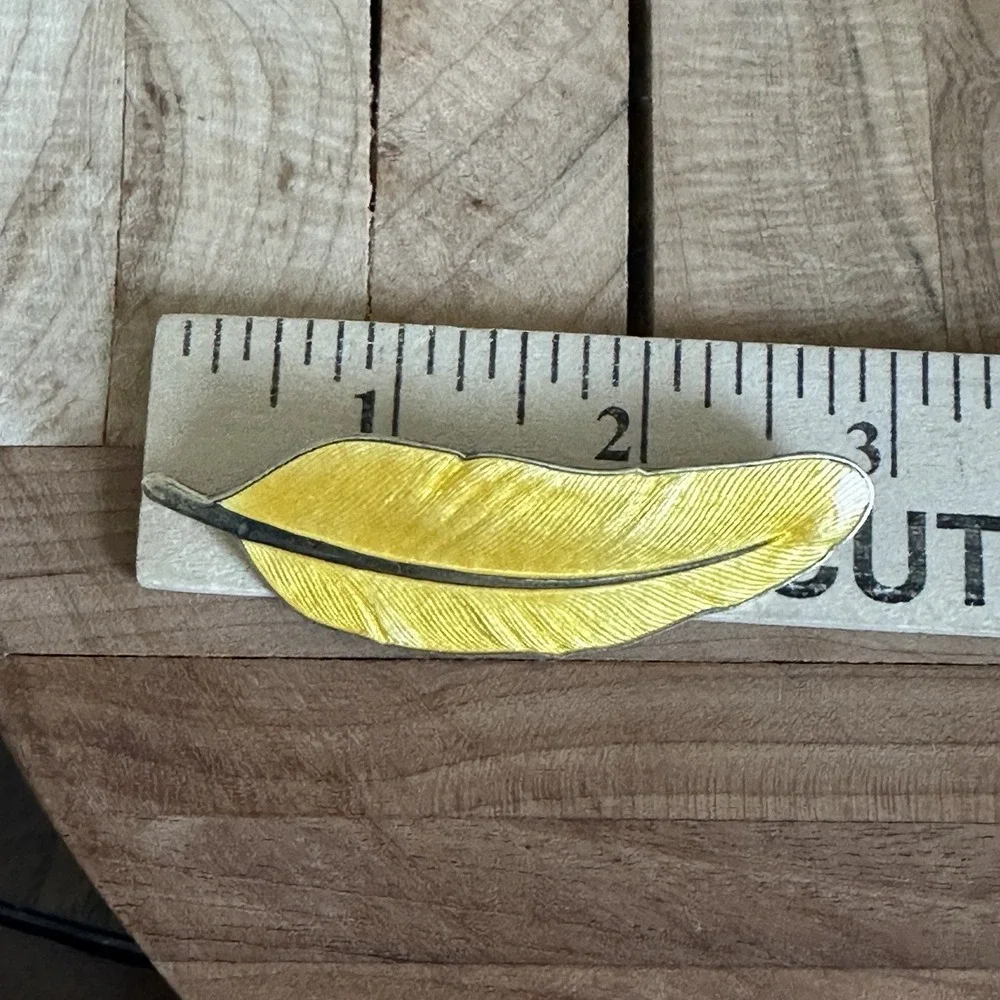 VTG E Dragsted Feather Brooch Pin 2.875 Inch Denmark Gold Enamel‎ Sterling 13.8g